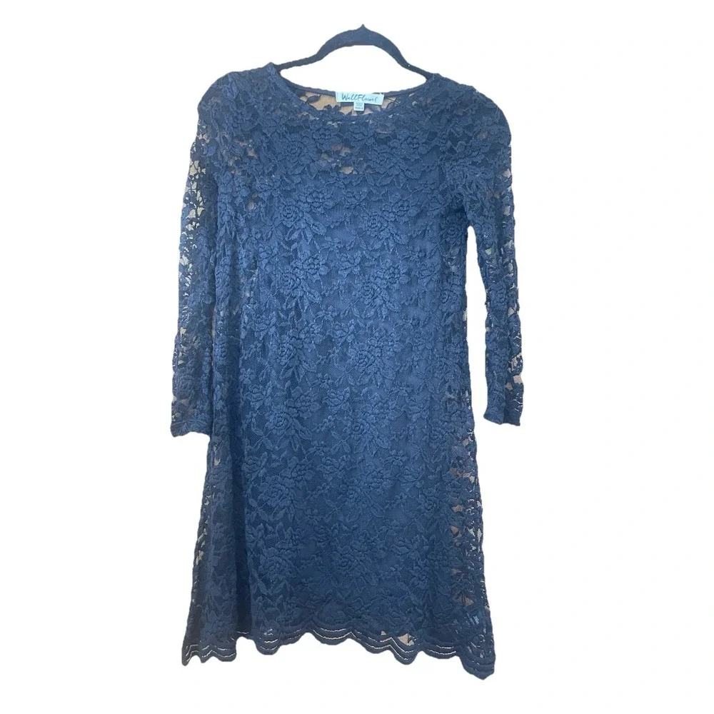 WallFlower Black Lace Dress Small 3/4‎ Sleeve Lined Cocktail Party Shift